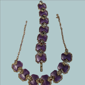 Vintage Necklace Bracelet Set In Purple 1960s